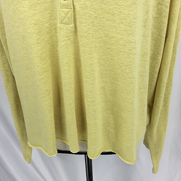 Aerie Henley Top Womens Size XXL 2XL Yellow Linen Blend Long Sleeve Aeropostale - Picture 6 of 12